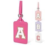 Initial Luggage Tags for Suitcases, Cute Letter Luggage Bag Suitcase Identifier Name Baggage Tag, PU Leather Travel Luggage Tags, Bag Tags for Men Women Kids Luggage Handbags(Rosered-White A)