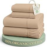 LANE LINEN Eco Friendly 100% Organic Cotton Sheets Queen Size, Naturally Cooling Percale Weave, Soft & Comfy Long Staple Mercerized Machine Wash Low Pill Fade Resistant Bed Sheets Queen Taupe