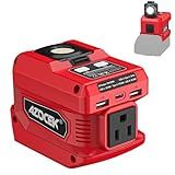 220W Azocek Power Inverter Compatible with Milwaukee 18V Battery, DC 18V to AC 110V Portable Power Station with 1 AC Outlet, 2 USB Ports & 1 Type-C Fast Charging, 400LM LED Work Light
