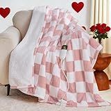 Light Pink Heated Blanket Electric Throw, 50X60 Heating Blanket with 10 Heat Levels & 8 Hours Auto Off for Lap, Checkered Plaid Soft Sherpa Blankets Warmer Gifts for Couch Grandma Women Adults