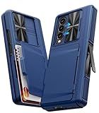 GBEE for Galaxy Z Fold 4 Case with Hinge Protection & Card Holder & Kickstand & Sliding Camera Protector, Built-in Screen Protector, Shockproof Phone Case for Samsung Z Fold 4 (Blue)