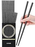 GLAMFIELDS 10 Pairs Fiberglass Chopsticks, Reusable Japanese Chinese Chop Sticks Dishwasher Safe, Non-Slip, 9 1/2 inches