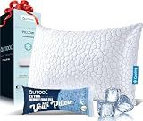 QUTOOL Cooling Pillow for Sleeping, CertiPUR-US Shredded Memory Foam Standard Pillow Set of 1, Cool Pillow for Hot Sleepers Adjustable Firm Pillow for Side,Back,Stomach Sleepers Soft Yet Support,White