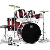 Best Choice Products 5-Piece Full Size Complete Adult Drum Set w/Cymbal Stands, Stool, Drum Pedal, Sticks, Floor Tom - Dark Cherry Sunburst