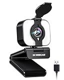Atatat 2K Webcam for PC with Microphone & Light & Privacy Cover, Web Camera for Desktop/Laptop/Monitor/Mac, Autofocus USB Computer Camera for Zoom/Skype/Teams/Video Calling/Meeting/Streaming