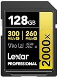 Lexar 128GB Professional 2000x SD Card, UHS-II, C10, U3, V90, Full HD, 8K, Up To 300MB/s Read SDXC Memory Card, for DSLR, Cinema-Quality Video Cameras (LSD2000128G-BNNNU)