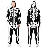 Skeleton Halloween Costume for Men & Women, Double-Sided Zip Hood Jumpsuit