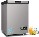 LifePlus Chest Freezer, 4.2 Cu Ft Compact Deep Freezer With Fast Cooling & Convenient Pulley, Perfect for Kitchen Parlor, Small Freezer With Low Noise & Energy Saving, Titanium Grey