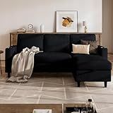 POYISOU Convertible Sectional Couches for Living Room, 3 Seats L Shaped Sofa with Storage Ottoman and 2 Cup Holders, Modern Corduroy Couch Small Sofas for Small Space Apartment Office, Black