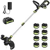 20V Cordless String Trimmer, 2.0Ah Battery Powered with Fast Charger, 12'' Grass Cutter with Auto Line Feed, 2-in-1 Electric Lawn Mower Grass Trimmer&Edger Lawn Tool with 8 Pcs Lines for Yard, Garden