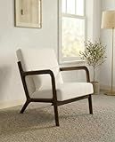 Garvee Mid-Century Chenille Accent Chair, Cozy Reading Chair, Modern Lounge Armchair with Lumbar Pillow, Solid Wood Frame, for Living Room, Bedroom, Office, Beige