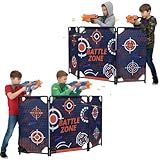 2-Pack Tactical Bunker & Foldable Battlefield Obstacles 59x34” Combat Battle Zone Fort, Compatible with Laser Tag, Foam Blaster, Birthday Activities, Party Supplies + Interactive Target Board