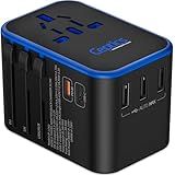 Ceptics World International Travel Plug Adapter - Powerful 33.5W with Pd & QC 3.0 Dual USB-C Power - 3 USB Ports Wall Charger Type I C G A Outlets 110V 220V A/C - EU Euro US UK (11-KU)