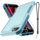 RMOCR Case for iPhone 8/7/SE 2022 2020, with Screen Protector,Military Grade Heavy Duty Shockproof Phone Cover with Wrist Lanyard Strap for iPhone 8/7/SE 2nd 3rd 4.7 inch,Mint Green