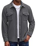 COOFANDY Men's Shirt Jacket Long Sleeve Overshirt Casual Button Down Shacket Shirts with Pockets Gray