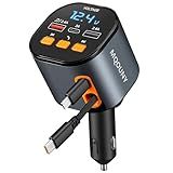 Retractable Car Charger,5 in 1 Fast Car Phone Charger 90W,Bluetooth 5.3 FM Transmitter Adapter,Handsfree Call,2 Retractable Cables and USB Cars Chargers for iPhone 15/14/13 (Black)