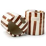 KOIMYSA Ceramic Coffee Mug with Half Lid, 12oz Handmade Retro Striped Travel Mug, Minimalist To Go Coffee Cup for Home Office, Reusable Pottery Tumbler, Brown
