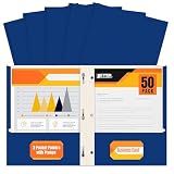 Better Office Products Blue Paper 2 Pocket Folders with Prongs, 50 Pack, Matte Texture, Letter Size Paper Folders, 50 Pack, with 3 Metal Prong Fastener Clips, Blue