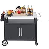 Grills House Outdoor Grill Cart with Wheels, Movable Kitchen Island with Storage Cabinet for BBQ, Stainless Steel Dining Cart Table for Food Prep, Black, PC3403S-SC