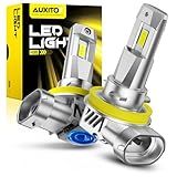 AUXITO H11/H8/H9 LED Bulb, 86000LM 6500K White, 1:1 Mini Size Light with fan, Non-Polarity Plug & Play, EMC-Protected, 1:1 Mini Size & Non-Polarity, Pack of 2