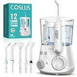 COSLUS E2 Advanced Water Flosser for Teeth: 2 Modes & 12 Pressure Settings Electric Dental Pick for Orthodontic, Braces, Sensitive Gums - Home Use, ​​5 Jet Tips for Multiple Users, Family, White