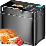 KBS Premium 2.2LB Convection Bread Maker Dual Heaters, 710W Stainless Steel 17-in-1 Bread Machine Healthy Ceramic Pan, Nut Dispenser,Touch Panel,3 Loaf Sizes 3 Crust Colors,15H Timer,Low Noise,Recipes