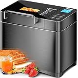 KBS Premium Convection Bread Maker Dual Heater, 17-in-1 Stainless Steel Bread Machine Ceramic Pan, Nut Dispenser,Touch Panel,2lb Loaf 3 Sizes 3 Crust Colors,Gluten-Free,Sourdough,Jam,Yogurt,53 Recipes