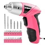 Hi-Spec Electric Screwdriver 27pc 3.6V Pink USB Small Power Screwdriver Set. Cordless & Rechargeable with Driver Bit Set