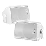 STUDIOFINIX 4 Inch 200W Indoor/Outdoor Bluetooth 5.1 Waterproof Wall-Mounted Speakers, Wireless Multi-Speaker Sync with IR Remote, for Patio, Garage, Home, Backyard(401BLE,White,Pair)