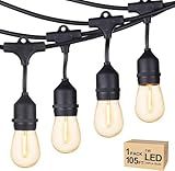 Svater Outdoor String Lights Led 105FT, Commercial Grade Patio Light with 1W Dimmable S14 Shatterproof Bulbs, ETL Listed Heavy-Duty Outside Waterproof Cafe Bistro Market Lighting Warm White