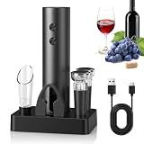 CIRCLE JOY Rechargeable Electric Wine Opener, 6-In-1 Cordless Electric Wine Bottle Opener with Pourer, Foil Cutter, 2 Vacuum Preservation Stoppers and Storage Base, Gifts for Wine Lovers