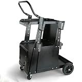 Holdwell S Welding Cart, 2-Tier Heavy Duty Welder Cart with 265LBS Load Capacity, Lockable Anti-Theft Cabinet, Dual Cylinder Slots & Safety Chains, 360° Swivel Wheels for TIG/ARC/Plasma Cutters