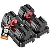 55LBS Adjustable Dumbbells Set of 2, Durable Weights Dumbbells Set, 10 in 1 Free Weights Set with Anti-Slip Grip, Fast Adjust Gym Equipment Space Saving for Home Strength Training – Pair