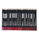 30 pcs Lip Liner Pencil Set, High Pigmented Lip Makeup, Long-wearing, Deep and Rich in Color, Enhance Lip Volume, 6.25 inches Long Wooden Pencil