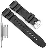 Natural Resin Watch Band Compatible with Casio AE1000W AE1200WH F108WH W218H W219H W800HG MRW200H Waterproof Rubber Watchband Strap (Black band steel buckle)