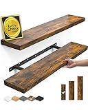 BAYKA Floating Shelves Set of 2, 22.5" Rustic Wood Wall Mounted Shelves for Bedroom, Living Room, Kitchen & Office, Hanging Display Shelf with 22 lbs Capacity (Rustic Brown)