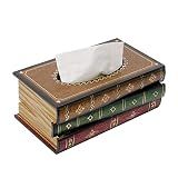 Retro Wooden Antique Book Tissue Box Cover Rectangular Home Library Decor