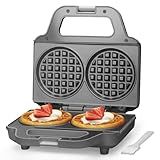 SugarWhisk 4 Inch Double Mini Waffle Maker Machine, Chaffle Maker, Waflera Electrica, Small Waffle Iron for Waffles, Keto Chaffles, Hash Browns, Cookies, Grey