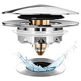 Anlige Bathtub Drain Stopper, Pop Up Tub Stopper and Cover, Bottom with Hair Catcher, Universal for 1.45 to 1.8 in Drain, Replaces Old Drain Plug, Chrome Silver