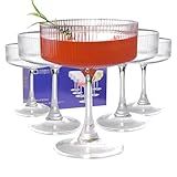 KMIGRUAN 11oz Large Vintage Coupe Glasses Set of 6,Ribbed Cocktail Glasses,Classic Espresso Martini Glasses,Margarita and Champagne Glasses for Bar,Wine,Dessert,Cocktail Glassware Gift Set