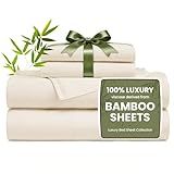 Love's cabin 4 Piece Queen Sheet Set, 100% Rayon Derived from Bamboo, Cooling & Breathable, Soft Silky Deep Pocket up to 16", Hotel Luxury Bedding for Hot Sleepers, Beige