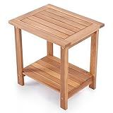 VICTORY RELAX Double Adirondack Side Table, Weather-Resistant Rectangular End Table for Patio, Garden, Lawn, and Living Room. Ideal as a Stylish Indoor and Outdoor Side Table Companion, Natural