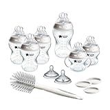 Tommee Tippee Natural Start 12 Piece BPA Free Bottle Set, Includes 2 x 5 oz, 3 x 9 oz, 1 x 11 oz Bottles, Newborn 0+ Months, Slow, Medium & Thicker Flow Breast-Like Nipples, Cleaning Brush, Clear