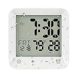 onannos Bathroom Clock Waterproof Shower Timer, Digital Wall Clock with Countdown, Touch Screen, LCD Display, Temperature, Suction Cup/Hanging Hole/Stand, Spa Sauna I White