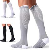 FITRELL 3 Pairs Compression Socks for Women and Men 20-30mmHg- Circulation and Muscle Support Socks for Travel, Running, Nurse, Knee High, Medical Black+White+Grey Small-Medium