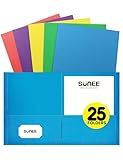 SUNEE Folders with Pockets(25 Pack, Assorted Colors), 2 Pocket Folders Fit Letter Size Paper, Paper File Folder for School Office Home Business