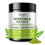Catfit Moringa Powder with Matcha, Green Tea and Resveratrol, 4-in-1 Superfood for Energy, Immune, Digestion and Antioxidant Support, Vegan, Gluten-Free, 8oz