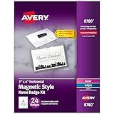 Avery Customizable Name Badges, Magnet Style, 3" x 4", Clear Name Tag Holders, White Laser/Inkjet Printable Inserts, 24 Total (8780)