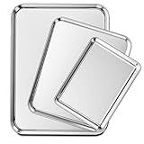 Wildone Baking Sheet Set of 3, Stainless Steel Cookie Sheet Cooking Sheet Pan for Baking & Roasting, 9/12/16 Inch, Non Toxic & Heavy Duty & Easy Clean