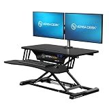VERSADESK EvoLift 32" Electric Standing Desk Converter, Sit to Stand Motorized Desk Riser, 1-Button Easy Lift, Dual Monitor Workstation, Wide Keyboard Tray, Built-in Device Stand, Black